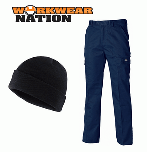 Dickies Redhawk Chino Cargo Combat Trousers Blue FREE BEANIE