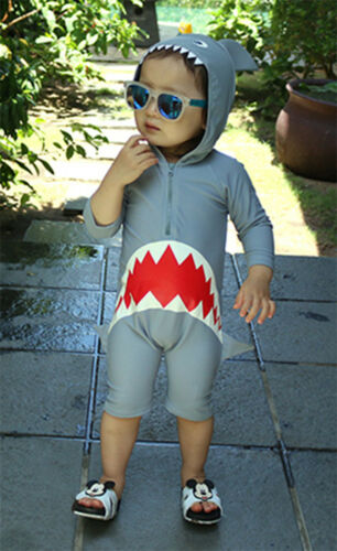 StylesILove Grey Little Boy Shark Costume Hooded Swimsuit Age 1-5 