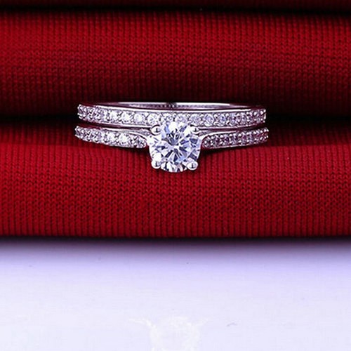 2Pcs Womens Mens CZ Silver Plated Wedding Band Ring Engagement Rings Size 5-9