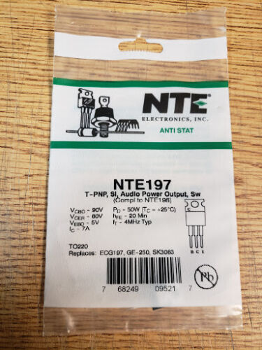 NTE NTE197 T-PNP Si Sw Audio Power Output