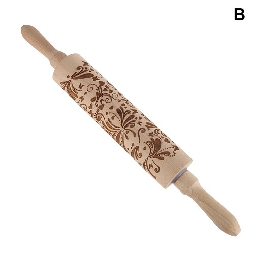 Wooden Rolling Pin Embossing Baking Cookies Noodle Biscuit Fondant Christmas