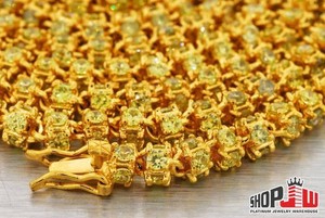 Simulated-Diamond-14K-Gold-PLATED-ICED-MENS-33-3D-CHAIN-5MM-HIPHOP-All-Yellow
