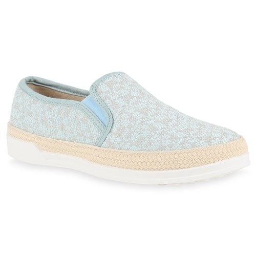 Damen Slipper Slip-ons Bast Prints Profilsohle Flats Schuhe 815816 Trendy Neu