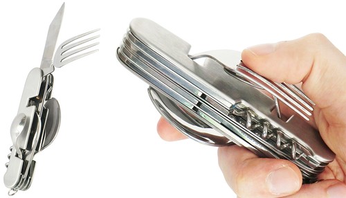 CACCIA ETC PESCA KIT MULTIUSO PORTATILE POSATE 9 FUNZIONI IDEALE PER CAMPEGGIO