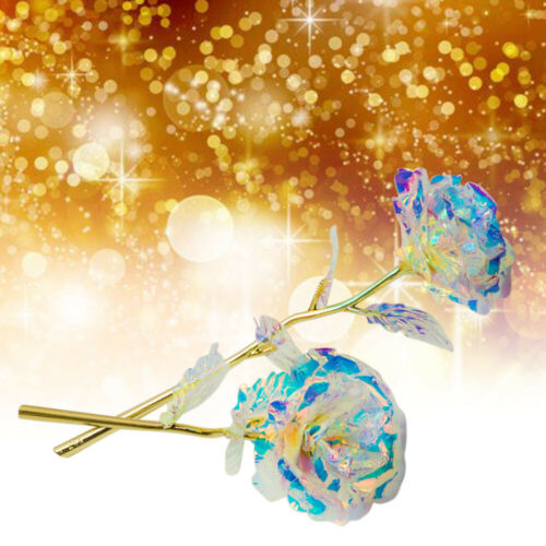 Radiant Everlasting Crystal Gold Rose Galaxy Rose with Love Base Stand Gift 