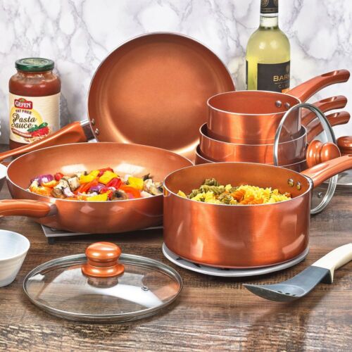 Ceramic Copper Steel Induction Cooking Pots Saucepans Kitchen Cookware Lidded
