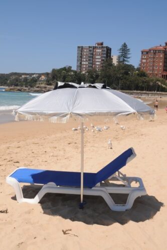 Silver bestUV top/&black under,air vent plastic anchor SUPER COOL Beach Umbrella
