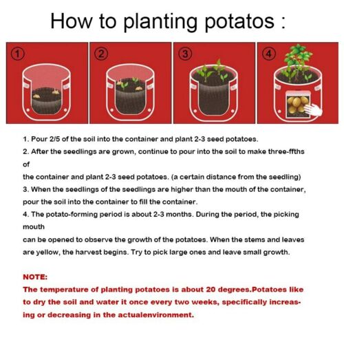 3 5 10 gallon Potato Grow Bag Tomato Planting Bag PE Fabric Root Pot Veg Garden 