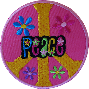 Peace Sign Patch Iron Sew On Cloth Floral Flower Hippie Symbol Embroidered Badge