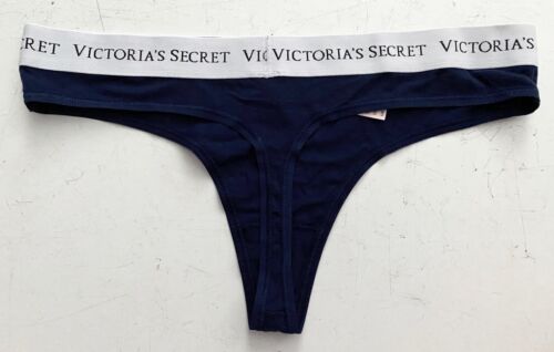 Details about  / Victorias Secret Nwt Logo Band Cotton Blend Navy Blue Thong Panty XL