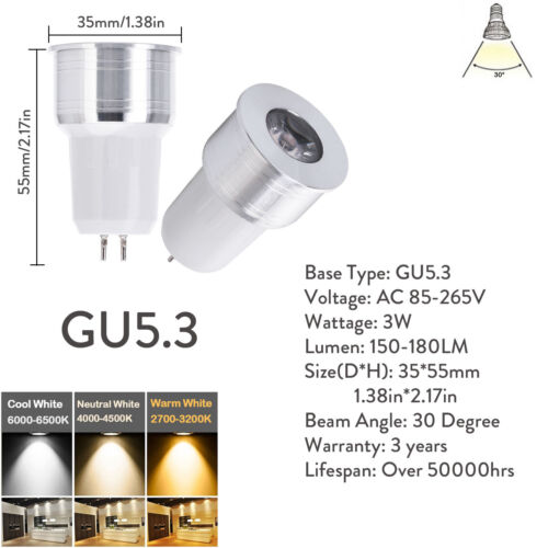 High Bright Mini LED Spot Lighting 3W GU10 GU5.3 MR16 Bulbs 110V 220V 12V Lamp 