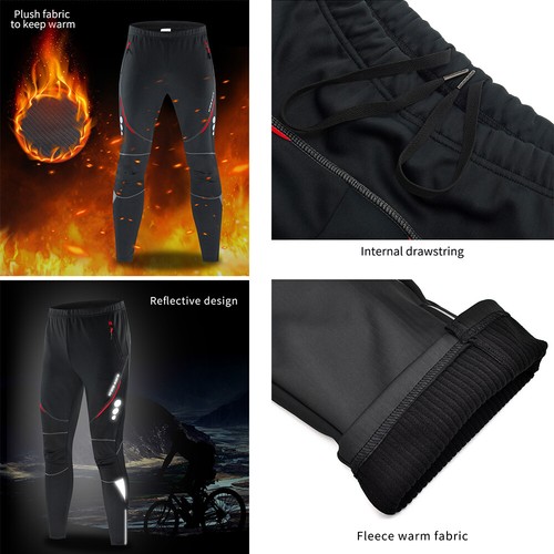 Men/'s Winter Windproof Cycling Pants Fleece Thermal Bicycle Bike Warm Trousers