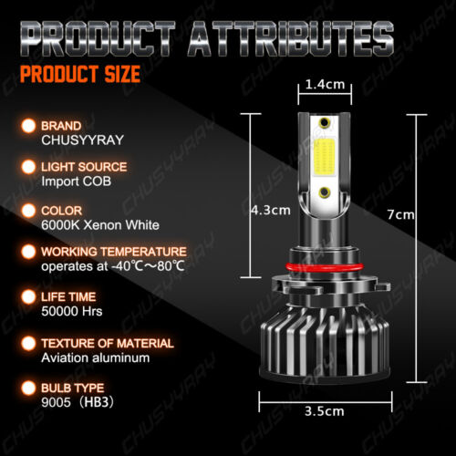 2-Side 9005 HB3 COB LED Headlight High Beam Bulbs Kit 6000K White 