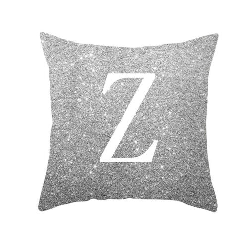 Silver A-Z Letter Pillow Case Sofa Car Waist Throw Cushion Cover Home Decoration 