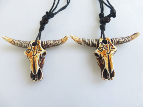 1//12pcs Tribal Style Yak Bone Cow Bull Head Skull Amulet Pendant Necklace