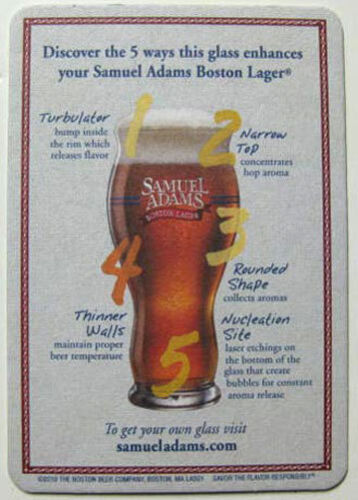 5 Ways Glass SAMUEL ADAMS BEER Coaster Boston MASSACHUSETTS 2010 issue MAT 
