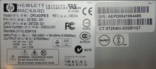 HP 321632-001 338022-001 367238-001 DPS-600PB B 575W PSU//Alimentatore
