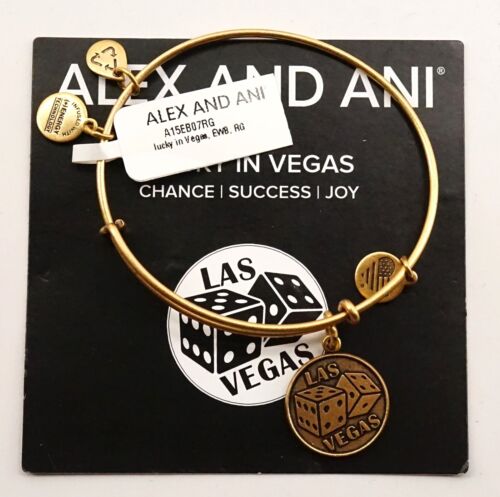 Alex and Ani Lucky in Las Vegas Dice Exclusive Gold Charm Bracelet Bangle 