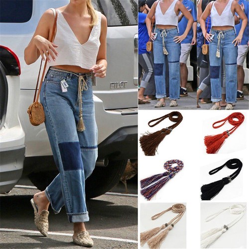 Fashion Belt Braided Belt Woven Tassel Self-Tie Thin Chain Waist Bow Tie Rope