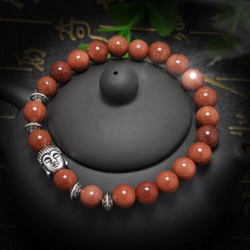 Handmade Hommes Femmes Lava Rock Bracelet naturel pierres précieuses perles Bouddha Tête de perles