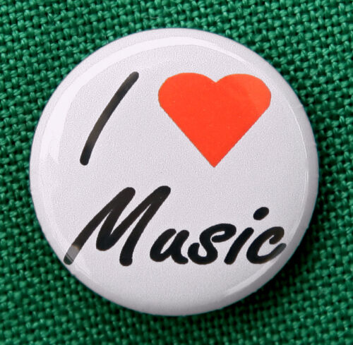 I LOVE MUSIC Novelty Button Pinback Badge 1" Band Rock 