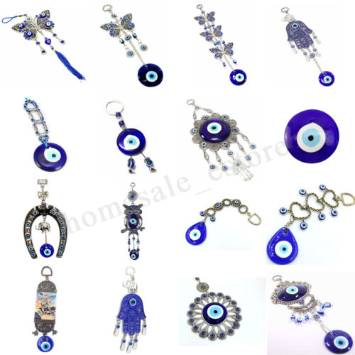 Turkish Blue Glass Evil Eye Hamsa Hand Amulet Wall Hanging Home Lucky Protection
