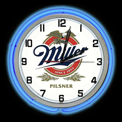 Details about  / 19/" Miller Pilsner Beer Sign Blue Double Neon Clock Man Cave Garage Game Room