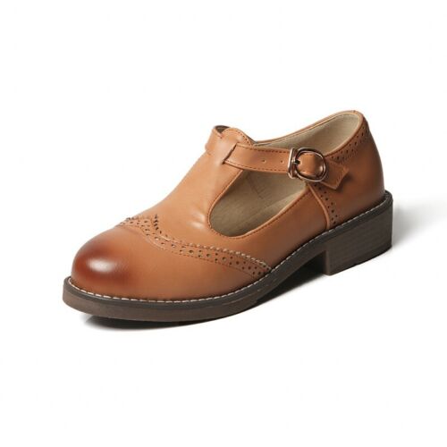 Details about  / Retro Women/'s Casual Brogue Oxfords College Round Toe T Strap Low Heel Shoes D