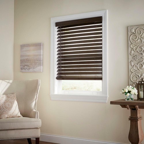 32.5x64 in Espresso Faux Wood Blind Cordless Room Darkening Privacy Window Shade