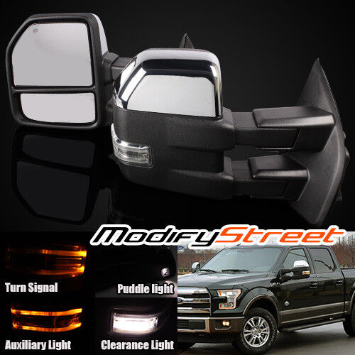 15-18 F150 POWER//HEATED//SIGNAL//PUDDLE//AUXILIARY LAMP BLACK//CHROME TOWING MIRRORS