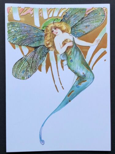 Blank Art Note Card DRAGONFLY FAIRY Schmucker NOS Pleiades Press 142 gold detail