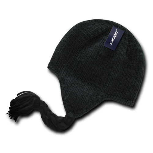 Decky Warm Winter Peruvian Knit Beanies Braided Ear Tails Chullo Caps Hats