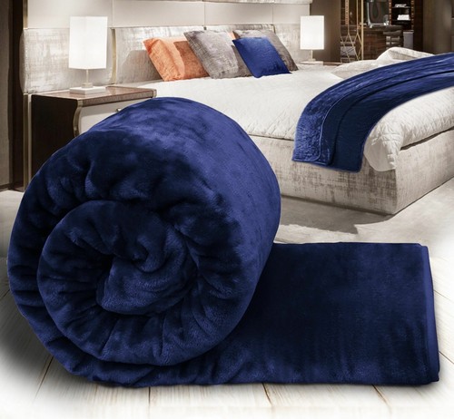 Bleu Marine Bleu Super doux fausse fourrure polaire Vison Couverture Chaude jeter canapé lit King