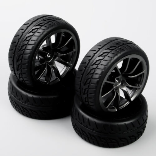 4pcs 1:10 RC On Road Racing Model 12mm Hex Wheel Rims Rubber Tires Foam Insert