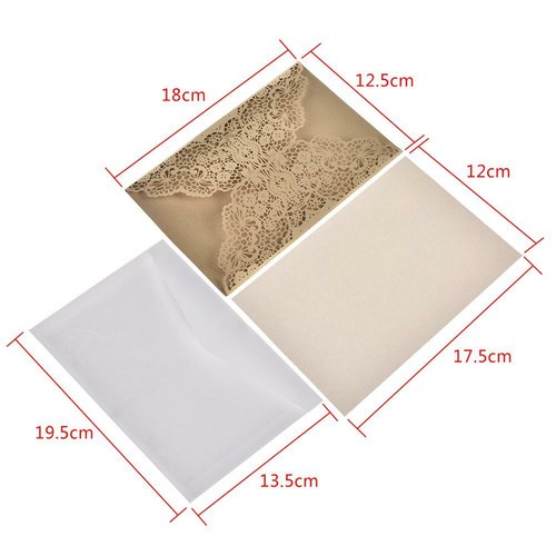 10pcs zarte geschnitzte Spitze Hochzeitseinladungen Karten Gruß Pocket Party Dec