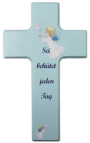 Kinderkreuz Holzkreuz Taufkreuz hell blau Geburt Taufgeschenke Taufe Kommunion