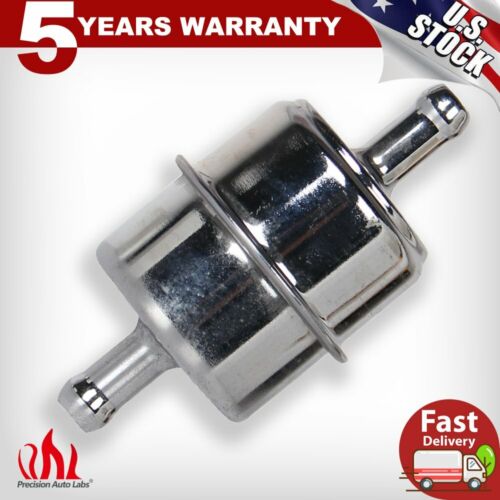 Chrome Canister Fuel Filter Fits 3//8/" ID Hose Carbureted Inline Car Gas Filter
