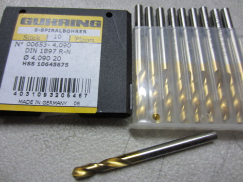 10 pcs GUHRING 00653-4.090mm #20 HSS Stub Machine Length TiN Coated Twist Drills 