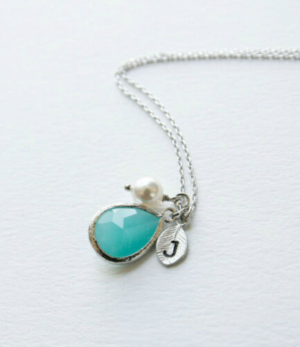 Silver Plated Letter Resin and Pearl Charms Initial Personalised Necklace