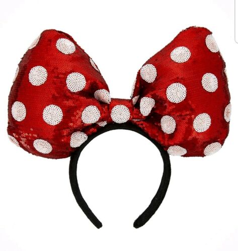 Disney Parks Minnie Mouse Large Polka Red Bow Sequin Ears Headband