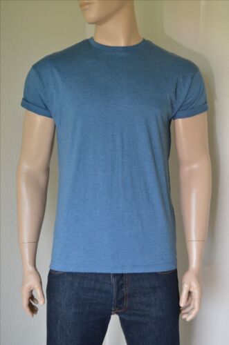 NEW Topman Rolled Up Sleeve Loose Fit Crew Neck Blue T-Shirt M