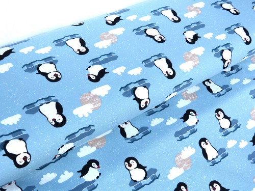 Jersey Öko Tex sustancia pingüino animales niños de tela azul-gris METERWARE 24360