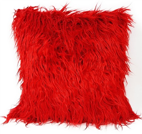 2 X LUXURY MONGOLIAN SHAGGY FAUX FUR FAUX SUEDE RED CUSHION COVER 17/" 43CM