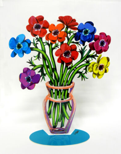 David Gerstein Metal Modern ART Sculpture Poppies \ Anemones Flower Vase