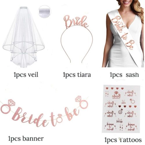 Bride To Be Veil Tiara Sash Banner Tattoos Set Hen Party Wedding Decoration 