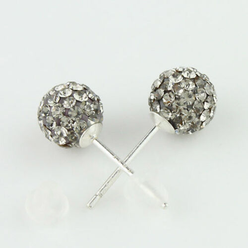 Czech Crystal Pave Charm Round Disco Ball 925 Silver Pendant Stud Earrings Women