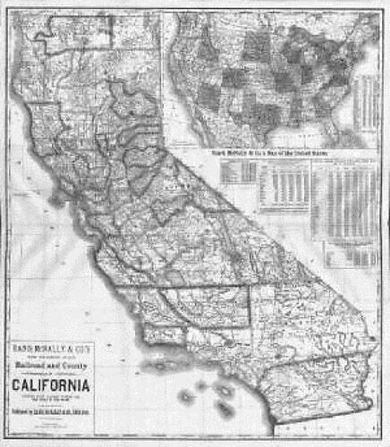 1883 CA Map KINGS LAKE LASSEN LOS ANGELES MADERA MARIN COUNTY CALIFORNIA History