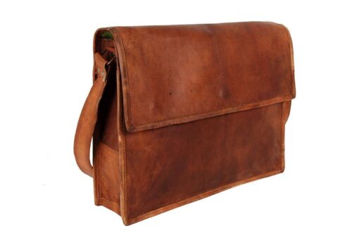 Old Vintage Brown Real Leather Messenger Satchel Shoulder Laptop Bag Briefcase