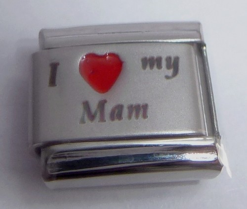 9mm fits Classic Bracelets Mother MUM I LOVE MY MAM Italian Charm Red Heart
