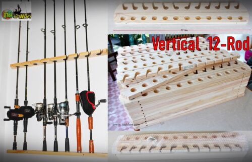 Fishing Rod Racks 6 or 12 Storage Easy Wall Handmade Wood Sports Hunting Holder 
